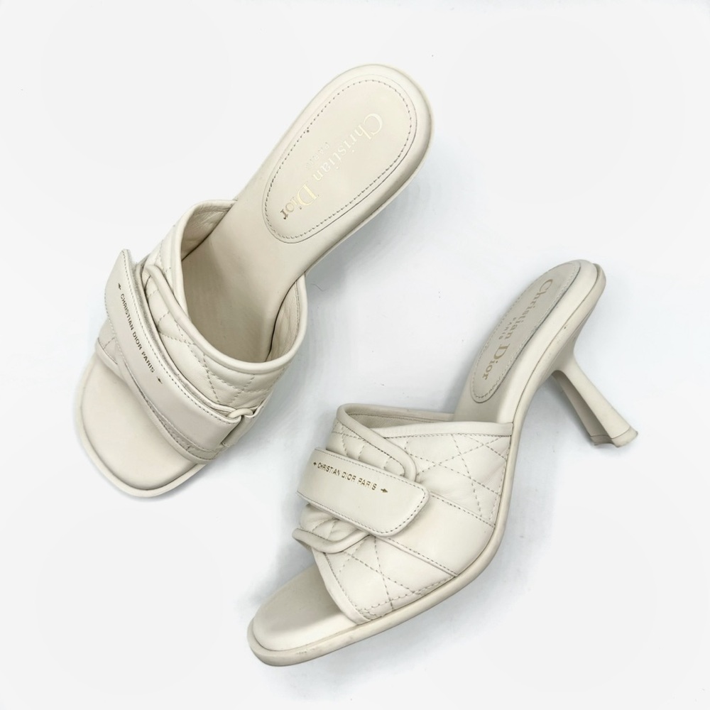 Christian Dior White Cannage Quilted Evolution Sandal Heels Mules Shoes